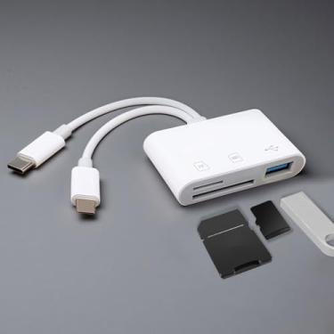 Imagem de Leitor de cartão 3 em 1 tipo C de cabo duplo e porta IP - adaptador SD/TF/USB OTG, compatível com iPhone 5-16, iPad, MacBook, transferência de 5 Gbps, design compacto