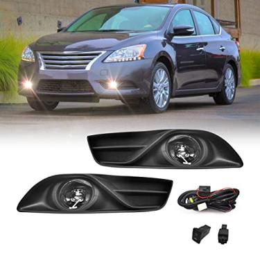 Imagem de Compatível com [2013 2014 2015 Nissan Sentra] Par de luzes de neblina de condução de pára-choques de lente transparente de LED + kit de interruptor (LED Ver.)