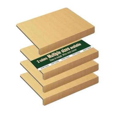 Imagem de Capas de prateleira de arame de PVC de 4 camadas – Capas de rack de arame de grão de madeira sintética para prateleiras, forros de prateleira para despensa, armário, banheiro e cozinha, à prova d'água