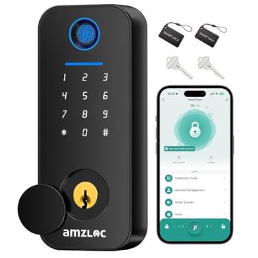 Imagem de Fechadura de porta inteligente: fechadura de porta com impressão digital de entrada sem chave - fechadura inteligente para porta da frente - fechadura eletrônica com teclado, controle Bluetooth e