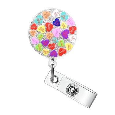 Imagem de Carretel de crachá de Dia dos Namorados de coração de amor, carretéis retráteis, retráteis, de acrílico, com clipe jacaré, clipe de coração para dia dos namorados, suporte de crachá de identificação