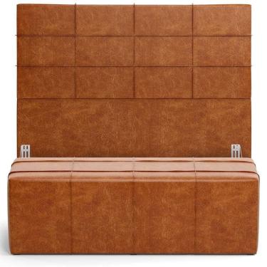 Imagem de Kit Cabeceira Cama Box Queen 160cm Com Calçadeira Roma W01 Couríssimo Camel - Lyam
