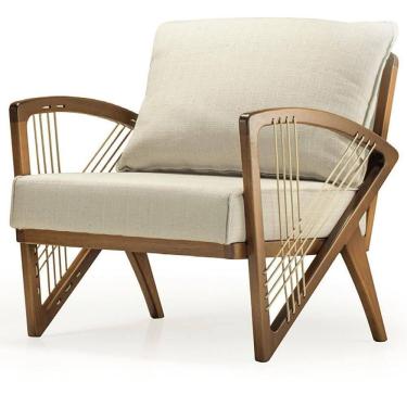 Imagem de Poltrona Com Braços Gandú Ozki Madeira Eucalipto Cedro Tecido Bege Corda Couro Reconstituído