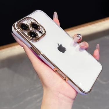 Imagem de Capa de acrílico transparente para iPhone 17 Air | Borda colorida galvanizada | Capa rígida antiamarelamento | Design traseiro transparente 16,5 cm - Branco