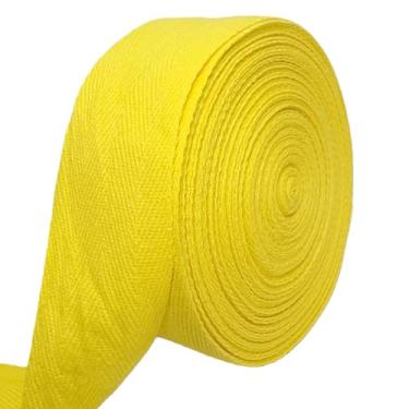 Imagem de PAMIR TONG Fita de sarja amarela espinha de peixe 3,8 cm - 20 metros - Acabamento de encadernação de algodão macio natural para sacola e alças de bolsa, cintas de avental, artesanato de vestuário