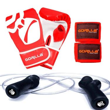 Imagem de Corda De Pular Profissional M + Bandagem Elástica Muay Thai 3 Metros Luva Bate Saco PRO Gorilla-Unissex