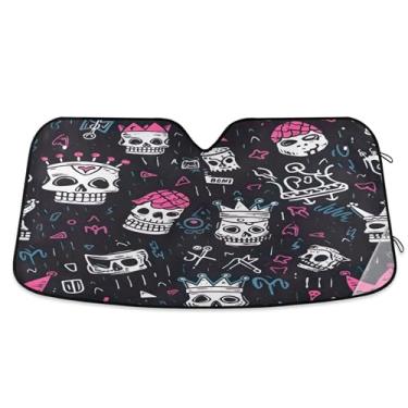 Imagem de SEHANY Esqueletos góticos engraçados para para-brisa, protetor solar dobrável, protetor de viseira de sol bloqueia os raios UV para manter o veículo fresco protetor de viseira para carro caminhão SUV
