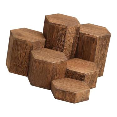 Imagem de YIJU Conjunto de 6 suportes hexagonais de madeira para perfumes, organizadores de, expositores de joias, porta-objetos para cozinha, penteadeira e, Cor Do Carvão