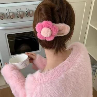 Imagem de Lindo grampo de cabelo de flor de veludo rosa para mulheres elegante e macio clipe de bico de pato com pingente "Fashion" acessórios de cabelo elegantes para penteados updo ou meio acima
