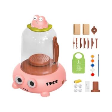 Imagem de Vaveren Torno de cerâmica elétrico infantil, máquina de modelagem de cerâmica profissional, compacto, brinquedo educativo, kit completo para adultos e, Rosa