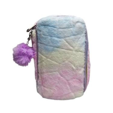 Imagem de Estojo Escolar Pelúcia Rainbow Arco-Íris Organizador Grande Tye Dye Feminino Menina Volta as Aulas