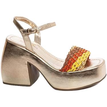 Imagem de Sandália Anabela Salto Alto Plataforma Feminina Dourado Amarela Torricella Cor:Amarelo;Tamanho:37