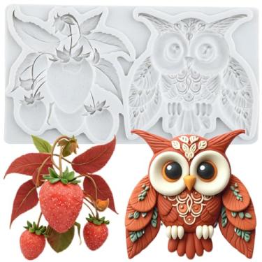 Imagem de MYPRACS Molde de silicone para fondant de coruja e morango para decoração de bolo de açúcar, topo de cupcake, pasta de goma de chocolate, argila de polímero