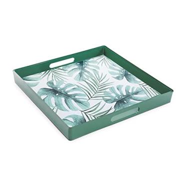 Imagem de Bandeja Quadrada Verde Folhas 45 cm Decorativa Alimento Organização Banheiro Lavabo Cozinha
