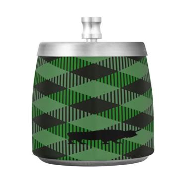 Imagem de Qilmy Cinzeiro de aço inoxidável quadriculado verde com tampa - Cinzeiro de cigarro à prova de vento sem cheiro sem fumaça para casa, escritório, carro, pátio, varanda (uso interno e externo)