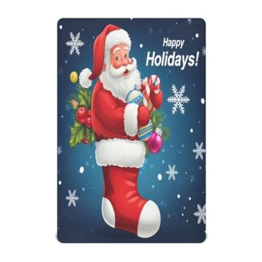 Imagem de Qilmy Lençóis de berço de Natal Papai Noel e Rena, macio e respirável, de microfibra elástica, lençol com elástico para meninos e meninas, miniberço, 99 cm x 68,5 cm, capa de colchão infantil portátil