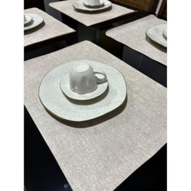 Imagem de Kit 6 Jogo Americano Retangular Impermeável Fácil de Limpar para Mesa Posta - Sousplat Moderno (Areia,10 peças)
