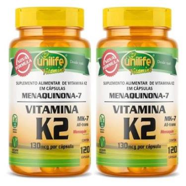 Imagem de Kit 2 Vitamina K2 MK-7 65mcg 120 Cápsulas Unilife Vitamins-Unissex