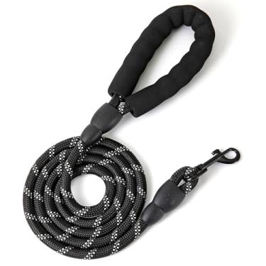 Imagem de Coleira de nylon para treinamento de cães, com alça de corda macia acolchoada e antiderrapante, guia forte de 1,8 m, coleira altamente refletiva para cachorros, cães médios e grandes (preto)