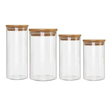 Imagem de Kit 4 Potes Borossilicato Hermético Tampa Bambu Grandes