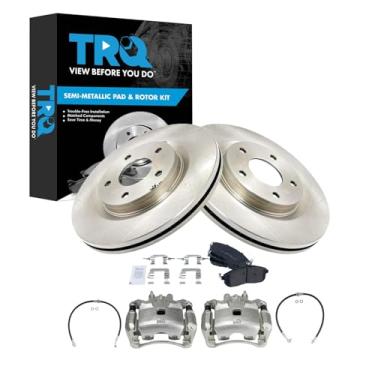 Imagem de TRQ Kit de pastilha de freio frontal e rotor semimetálico compatível com Nissan Sentra 2017-2019