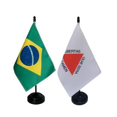 Imagem de Kit Bandeira de Mesa Brasil e Minas Gerais, Decorativa, Dupla Face, Multicolorido, 19x13cm, 26cm Altura, Escritório e Eventos, Oxford, Base Plástica