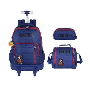 Imagem de Kit Escolar One Piece Mochila Com Rodinhas Lancheira e Estojo Monkey D
