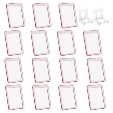 Imagem de PATIKIL Porta-crachá com janelas de dupla face, 15 peças de capa protetora para cartão de identificação, porta-chaves, estojo rígido vertical com suporte de exibição para licenças de crédito de