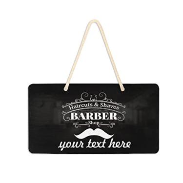 Imagem de ODAWA Placa personalizada para decoração de cabeleireiro com logotipo da loja de barbeiro nome comercial, placa de decoração de cabeleireiro de salão de cabeleireiro em PVC para mesa de parede de casa, decoração de barbearia 15 x 28 cm