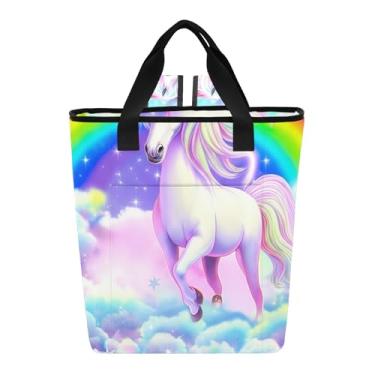 Imagem de Joitme Lancheira térmica com nuvens de unicórnio vibrantes arco-íris à prova d'água 36 latas sacola de compras para mantimentos