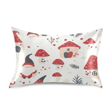 Imagem de Blueangle Linda fronha de cetim gnomo de Natal para cabelo e pele, fronha de seda, tamanho Queen (50,8 x 76,2 cm) - Capas de almofada de cetim refrescantes com fecho de envelope (239)