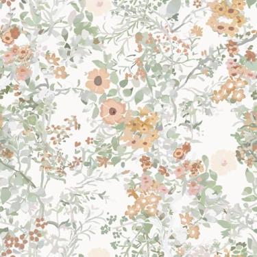 Imagem de Ismoon Papel de parede floral vintage para contato branco e rosa papel de parede boho flor rosa removível autoadesivo vinil papel de parede para armários prateleiras quarto decoração de parede 44 x