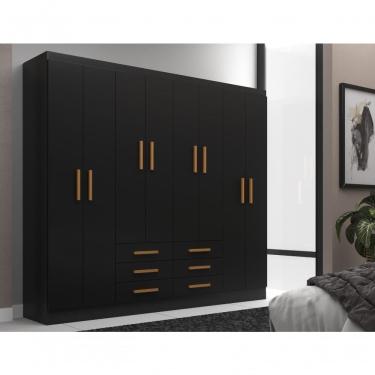 Imagem de Guarda Roupa Casal Paris 8 Portas 6 Gavetas MDP Black Black Evidência Móveis