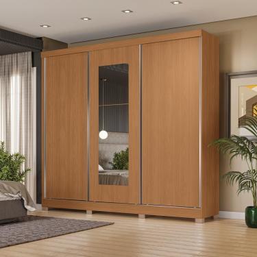 Imagem de Guarda Roupa Casal 3 Portas de Correr 4 Gavetas com Espelho Canela Kappesberg