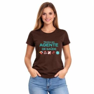 Imagem de Camiseta Feminina Agente de Saúde Slim Básica Manga Curta Moda Casual-Feminino