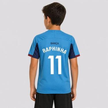 Imagem de Camisa Barcelona Phoenix Infantil Azul 11 Raphinha - Braziline, 4 ANOS