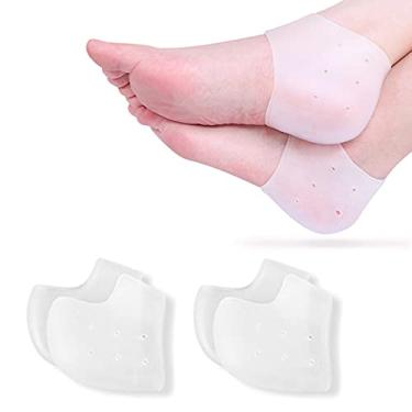 Imagem de Protetores de calcanhar de silicone, 2 pares de almofadas de gel para prevenção de bolhas, tendinite de Aquiles, calcanhares secos rachados, inserções para fascite plantar, calcanhares respiráveis para dor no calcanhar, homens e mulheres