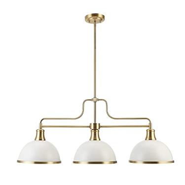 Imagem de Globe Electric 60885 Candelabro linear de 3 luzes, branco fosco, realces em latão fosco