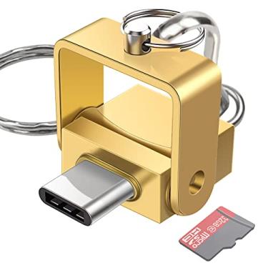 Imagem de Leitor de cartão micro SD, leitor de cartão SD USB C BorlterGramp, adaptador de leitor de cartão de memória USB C para Micro SD/TF, compatível com MacBook, laptops, telefones Galaxy e mais (dourado)