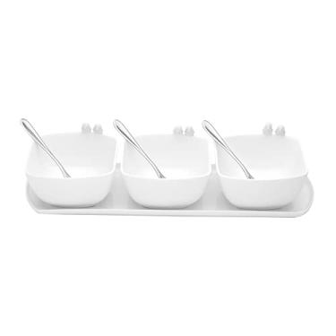 Imagem de Wolff CJ 3 PETISQUEIRAS PORCELANA C/BANDEJA E COLHERES BIRDS BRANCO 36x11x9cm