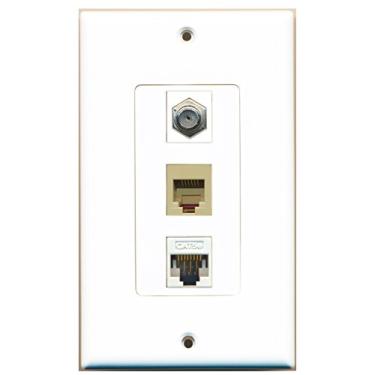 Imagem de RiteAV - 1 porta cabo coaxial TV - telefone tipo F RJ11 RJ12 e 1 porta placa de parede decorativa Cat5e Ethernet, Branco