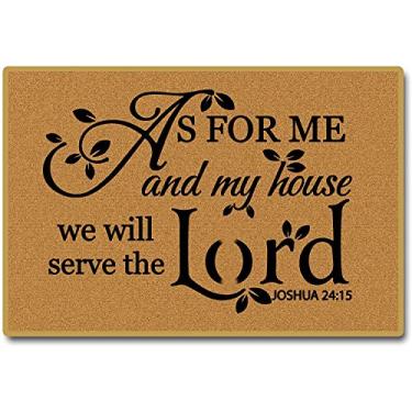 Imagem de Assaoy Tapete de porta de entrada externa, As for me and My House We Will Serve The, capachos engraçados para porta da frente, entrada interna, tapete de boas-vindas, tapetes de borracha, lavável,