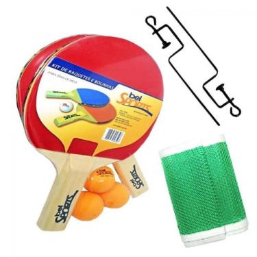 Imagem de Kit Raquetes Para Ping Pong Com Suporte + Rede + 3 Bolinhas  Bel