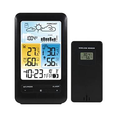 Imagem de Snsowed Relógio LCD de alarme de estação meteorológica com Snooze Monitor digital de umidade e temperatura interna externa Termohigrômetro com luz de fundo/Data/Semana/Fase da lua/Nível de conforto /