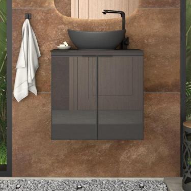 Imagem de Gabinete para Banheiro em Aço 2 Portas com Tampo de Vidro e Porta de Vidro sem Cuba Umbu Preto