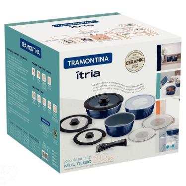 Imagem de Jogo De Panelas Multiuso Itria Em Alumínio Com Revestimento Cerâmico E Cabo Removível Azu