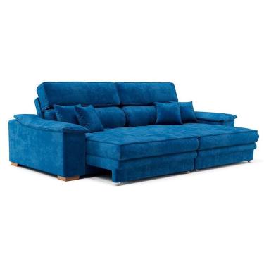 Imagem de sofá 3 lugares retrátil e reclinável lupin veludo azul marinho