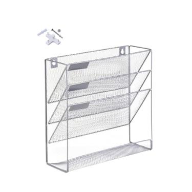 Imagem de Kokiya Suporte de arquivo de parede organizador de revistas organização branca malha de metal para catálogos, correio, notebooks