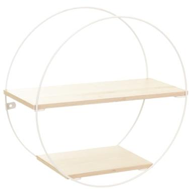 Imagem de Prateleira Decorativa Circular, Cor Branco Microtextura com Madeira Legno, Metaltru