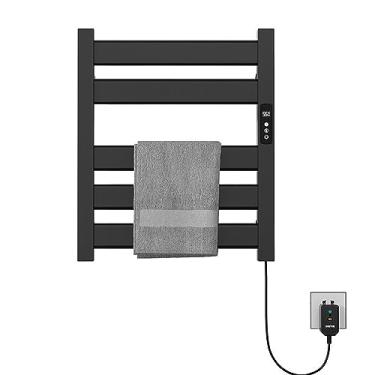 Imagem de Toalheiro aquecido de 5 barras montado na parede aquecedor de toalha de aço inoxidável termostato inteligente trilho de secagem elétrico radiadores economia de espaço com temporizador, preto, 50 * 55 cm